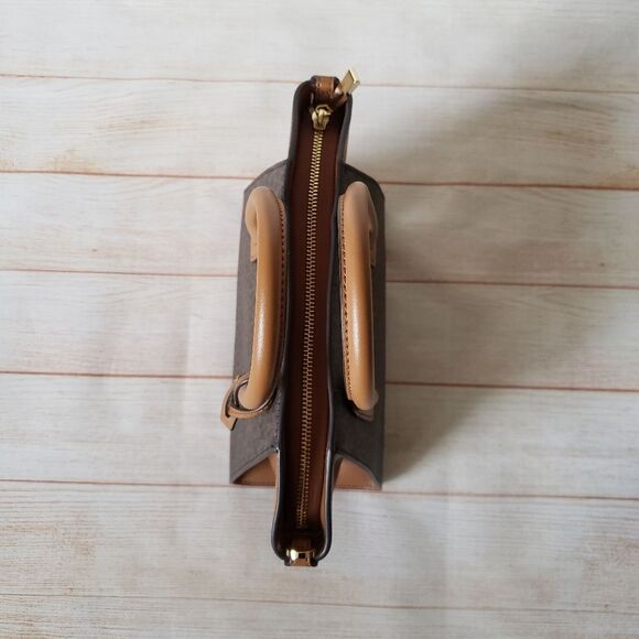 Michael Kors Signature Logo Avril Top Zip Satchel/Crossbody Handbag Small Brown - Picture 12 of 16